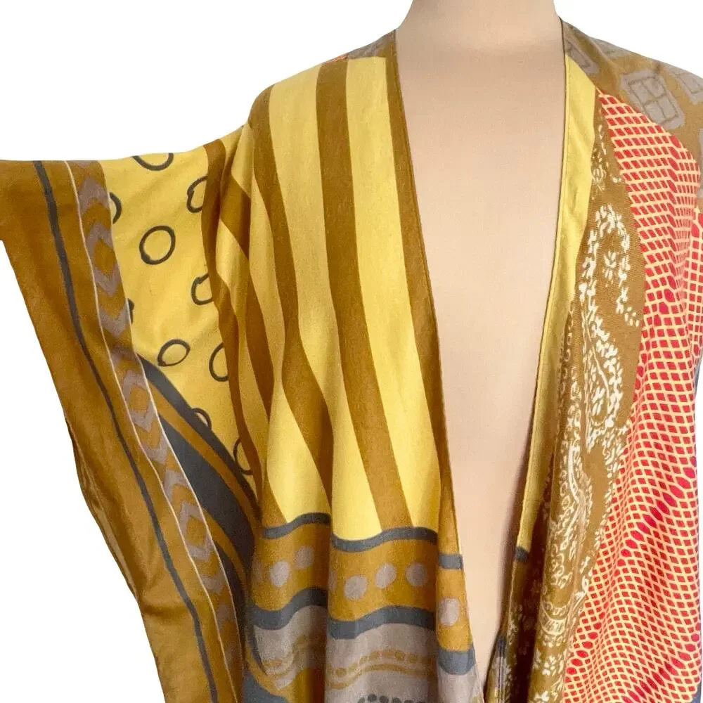 Janice Apparel Wool Blend Kimono Wrap Scarf Multicolor Abstract Art-to-Wear